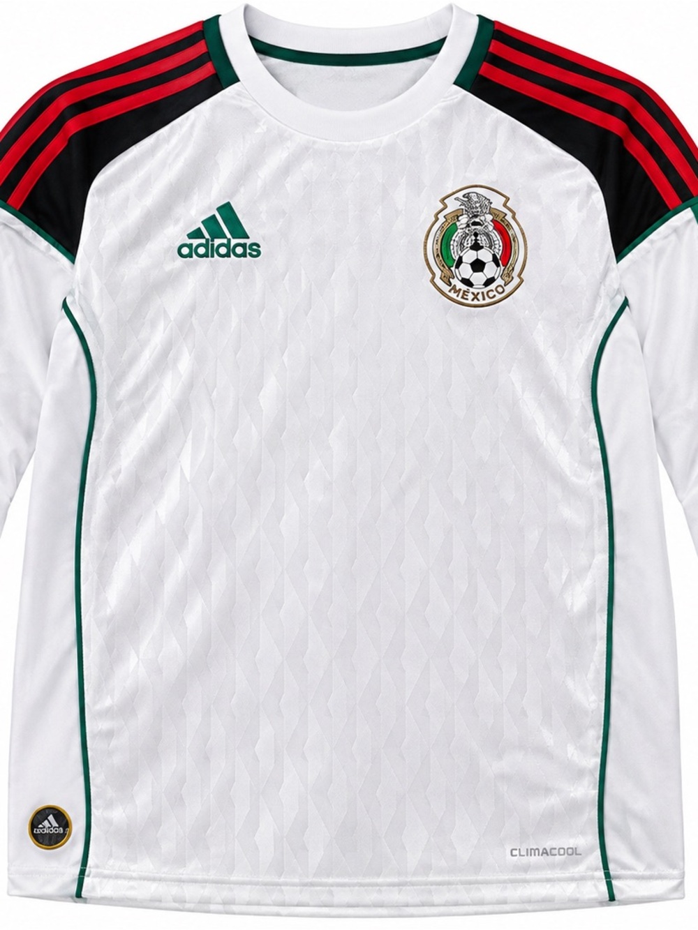 adidas White Mexico long-Sleeve Soccer Jersey with Green and Red Accents
